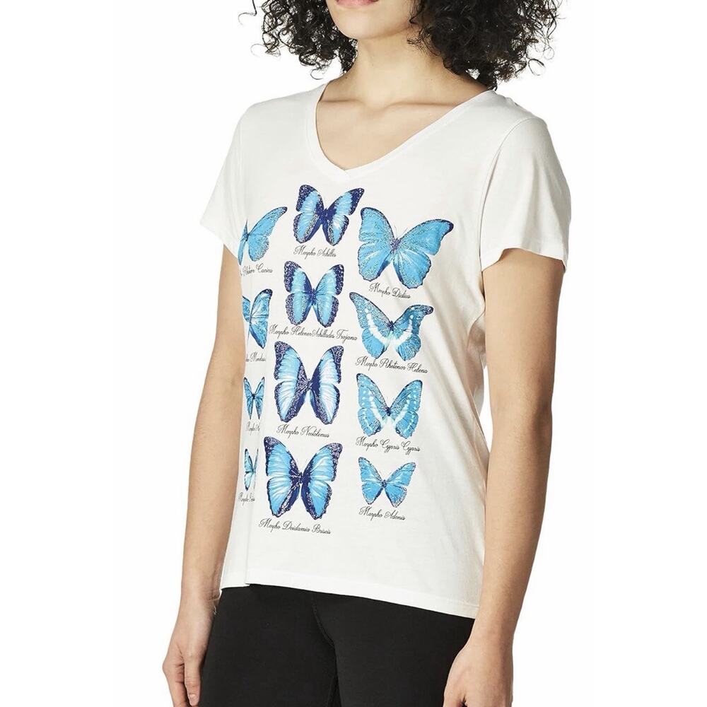 Hanes Women's Short Sleeve V-Neck Graphic T-Shirt, Butterfly Collection, Small